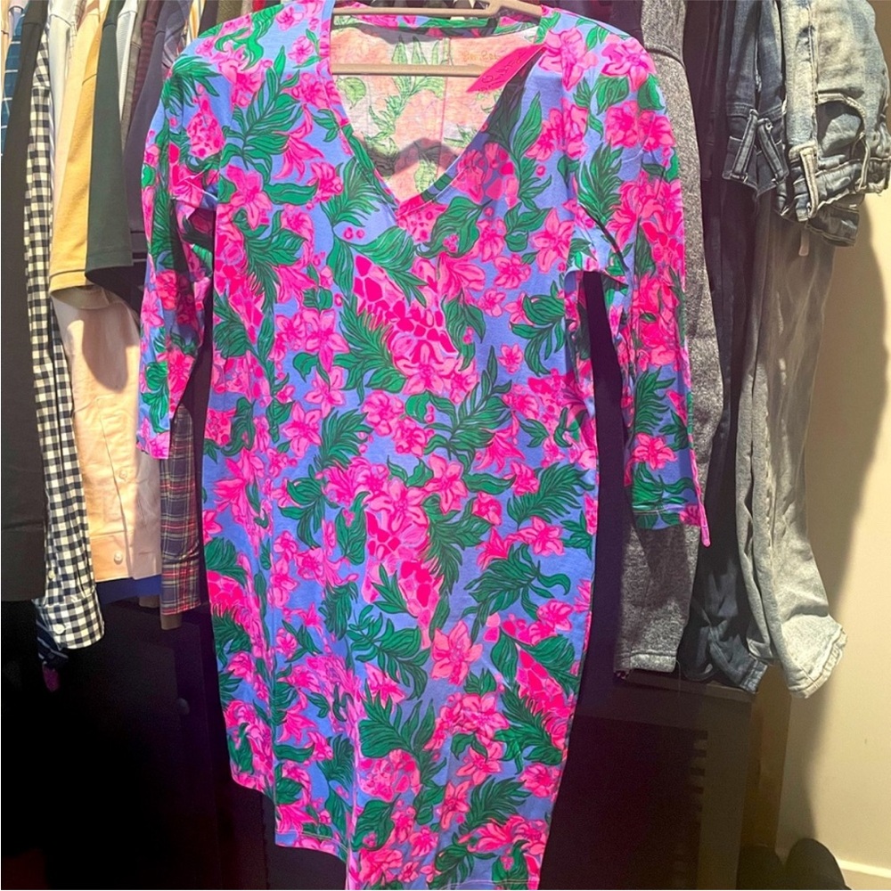 NWT 🎉 Lilly Pulitzer Pink and Green Floral Long Sleeve Dress